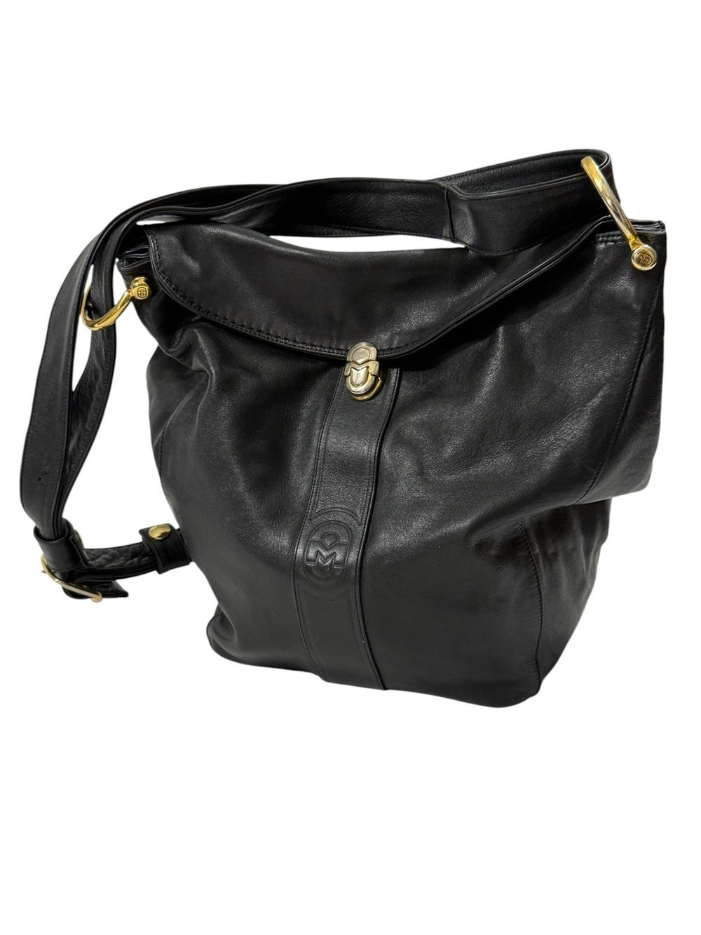 Marino Orlandi Vintage Black Leather Hobo Shoulder Bag Made Italy Gold Hardware